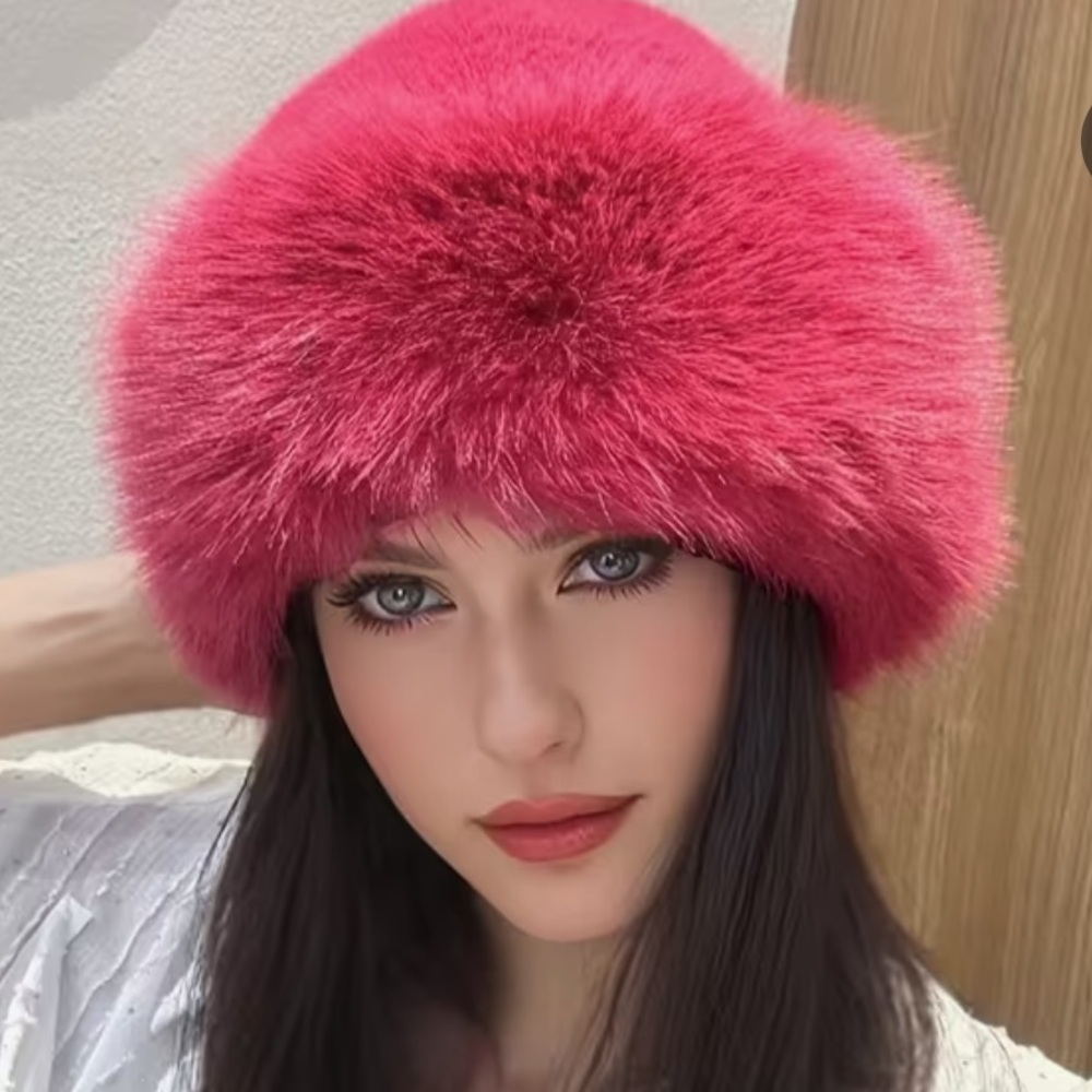 NEW: Pink Fuzzy Trim Beanie one size - Picture 6 of 7